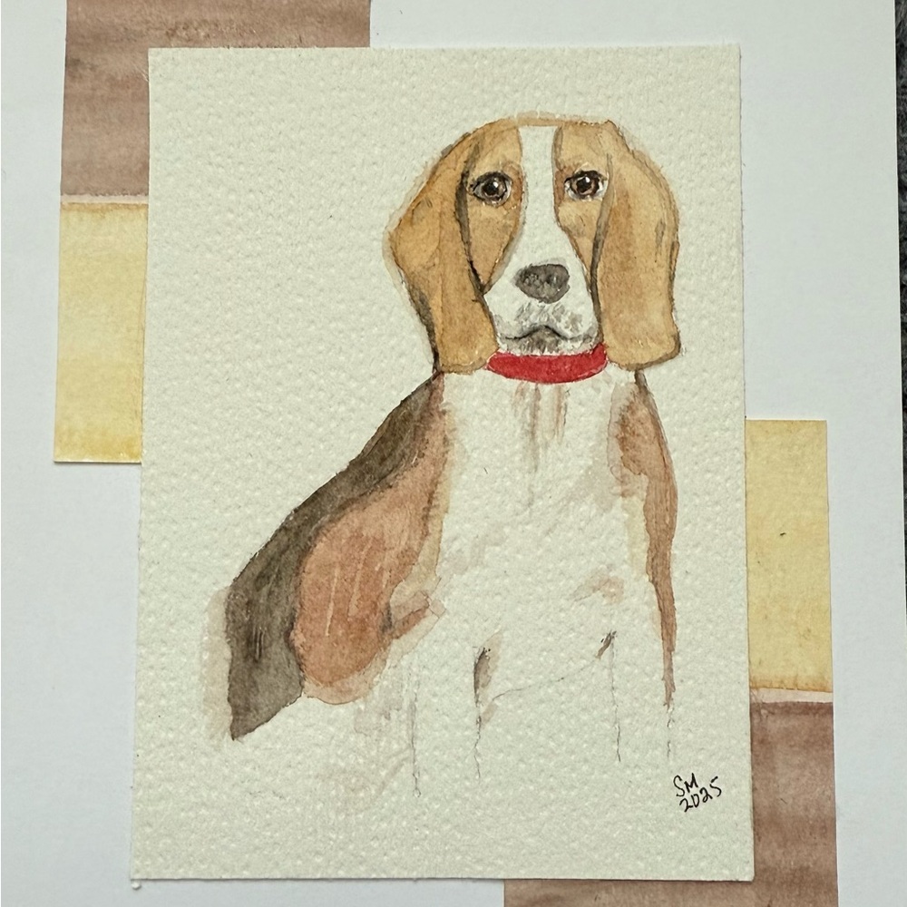Hand painted Beagle Dog Art greeting card with envelope